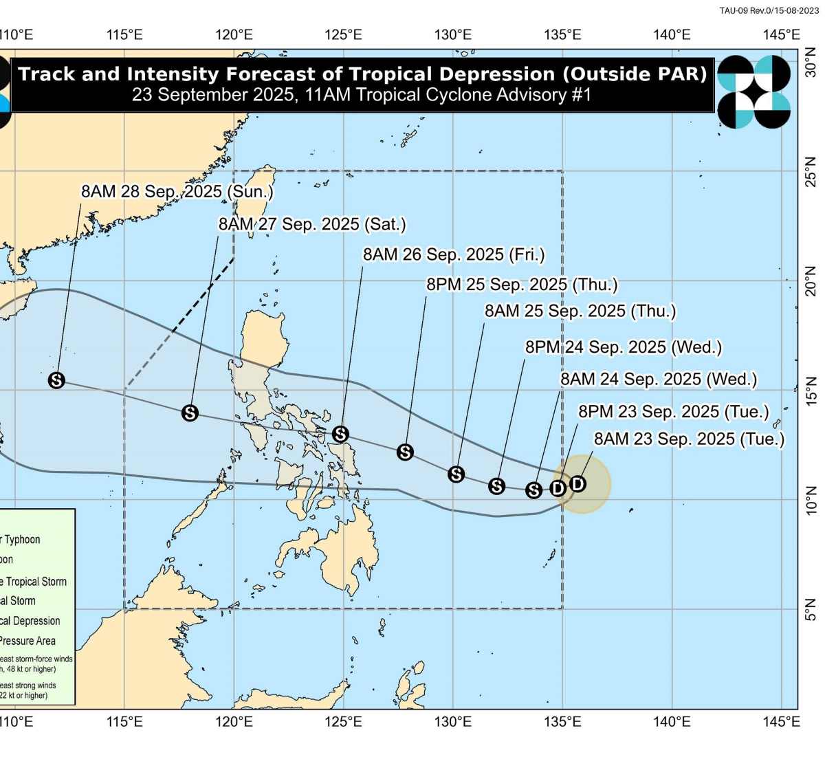Dự báo đường đi của áp thấp nhiệt đới, hướng vào Biển Đông và Việt Nam. Ảnh: PAGASA