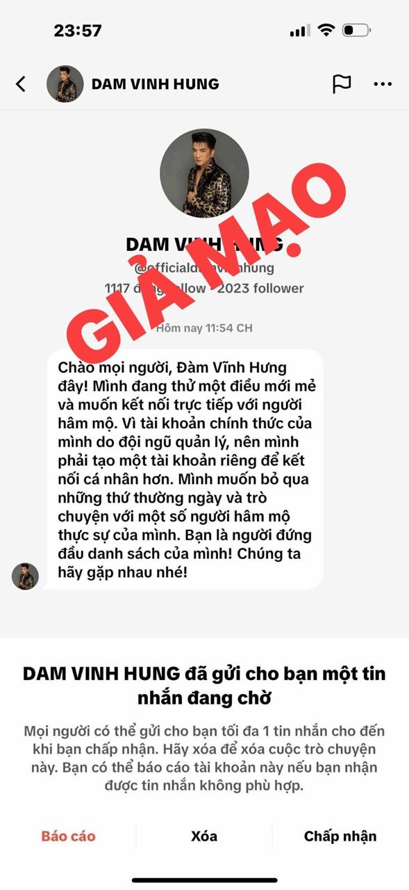 Đàm Vĩnh Hưng cảnh báo trang giả mạo. Ảnh: Nghệ sĩ cung cấp.