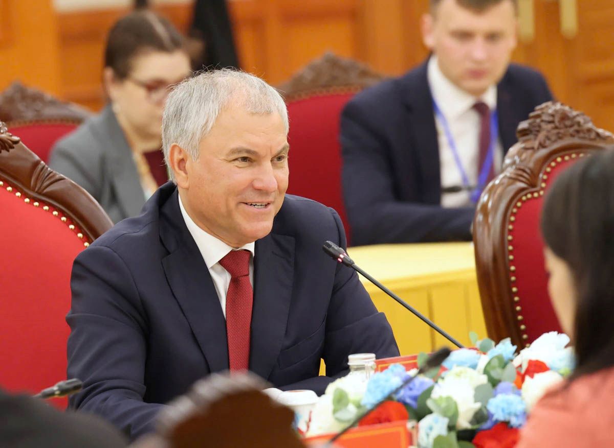 Chủ tịch Duma Quốc gia Quốc hội Liên bang Nga Vyacheslav Volodin phát biểu. Ảnh: Hải Nguyễn