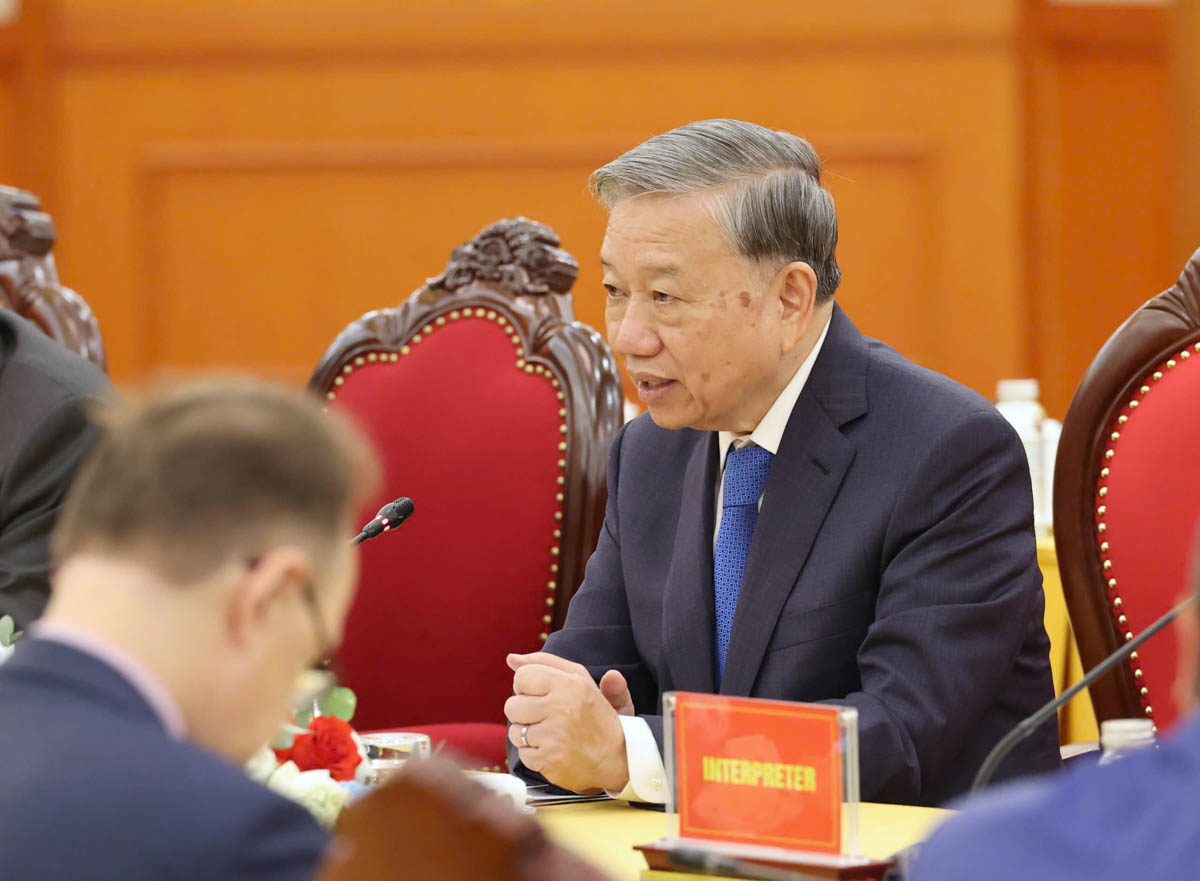 Tổng Bí thư Tô Lâm phát biểu tại buổi tiếp. Ảnh: Hải Nguyễn