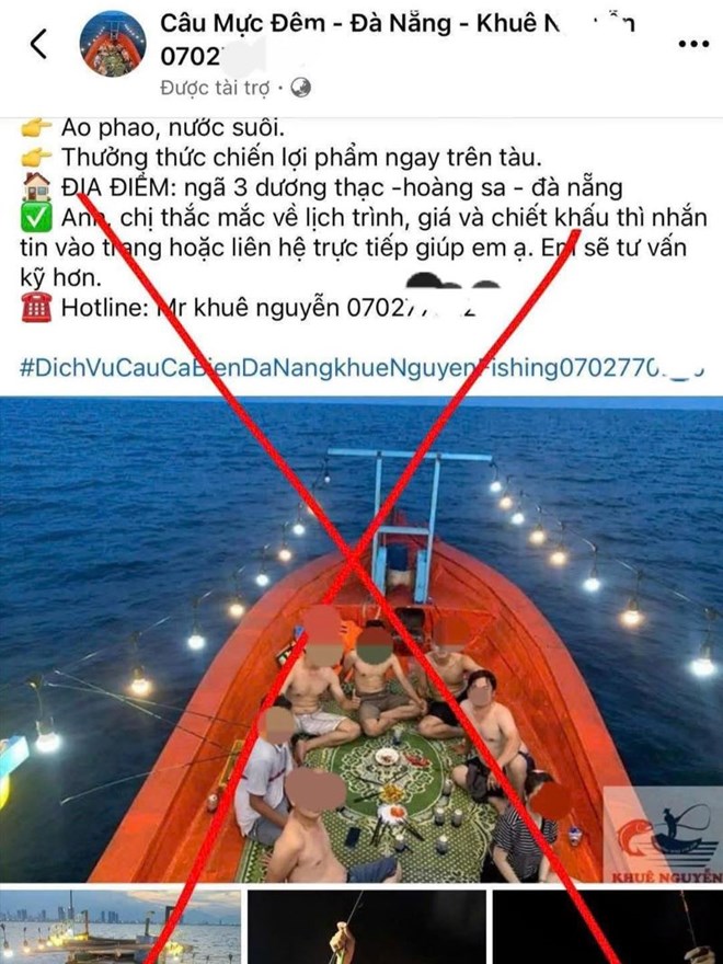 Xử phạt nhiều tàu cá Đà Nẵng biến tướng chở khách câu mực đêm trái phép