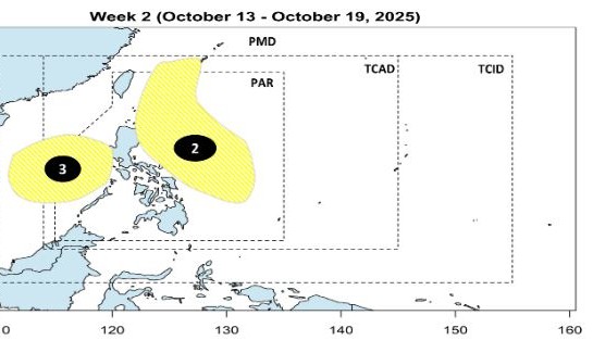 Dự báo áp thấp tuần từ ngày 13-19.10.2025. Ảnh: PAGASA