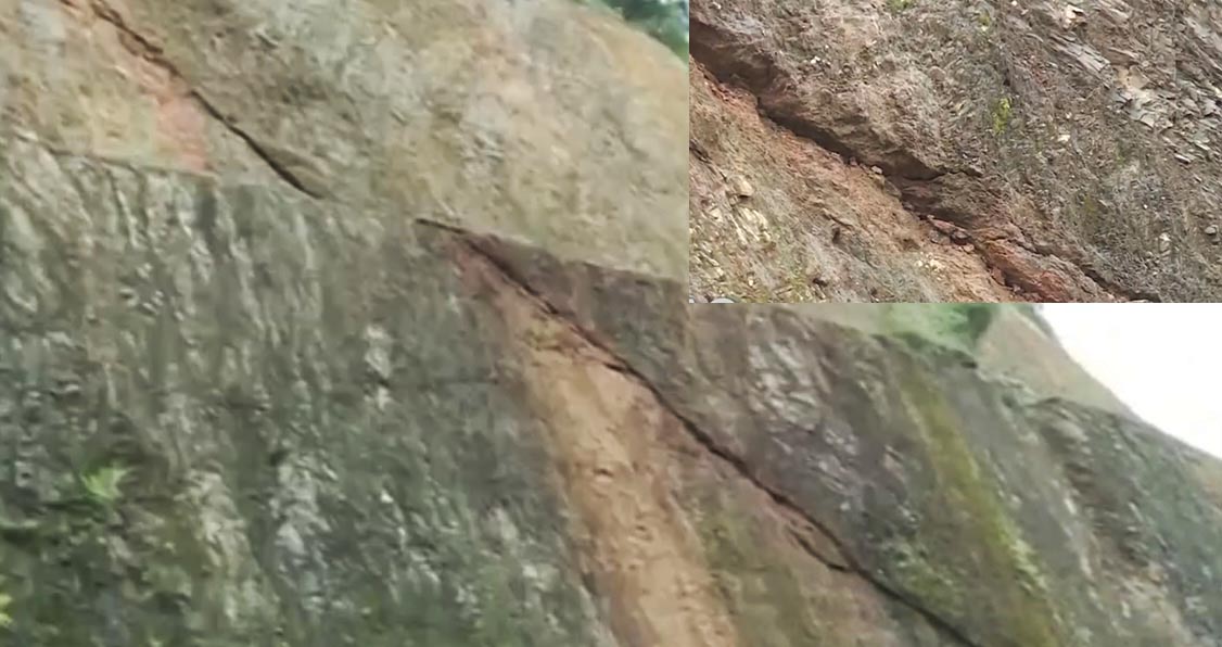 Taluy dương trên tuyến QL.2 cũng đang xuất hiện các vết nứt kéo dài, nguy cơ sạt lở cao. Ảnh: PV.