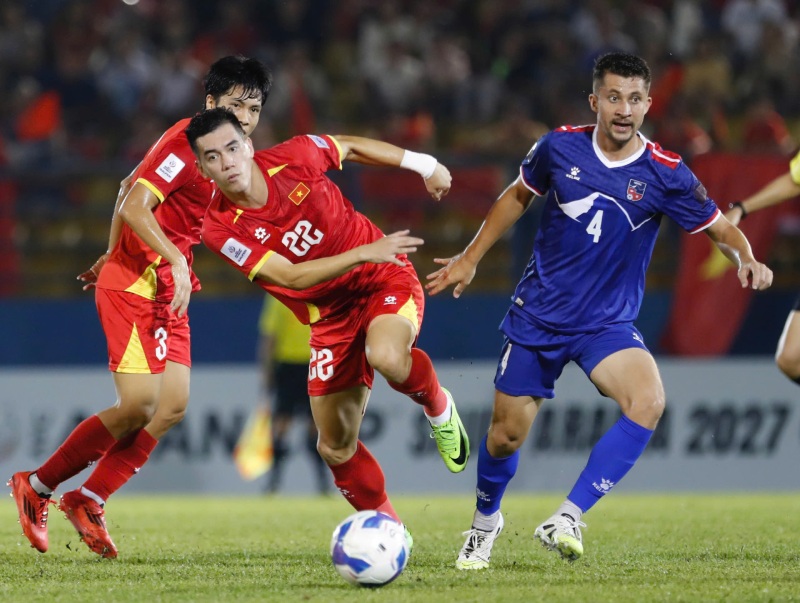 Tuyển Việt Nam thắng Nepal 3-1 ở trận lượt đi vòng loại cuối Asian Cup 2027. Ảnh: Thanh Vũ