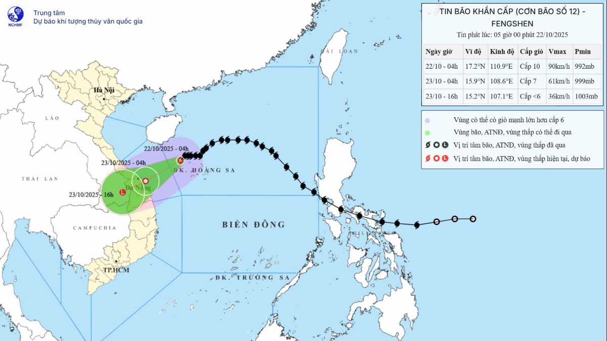 Dự báo đường đi của bão số 12. Ảnh: NCHMF