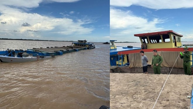 Phát hiện 2 tàu sắt chứa hơn 337m3 cát không rõ nguồn gốc trên sông Ba Lai
