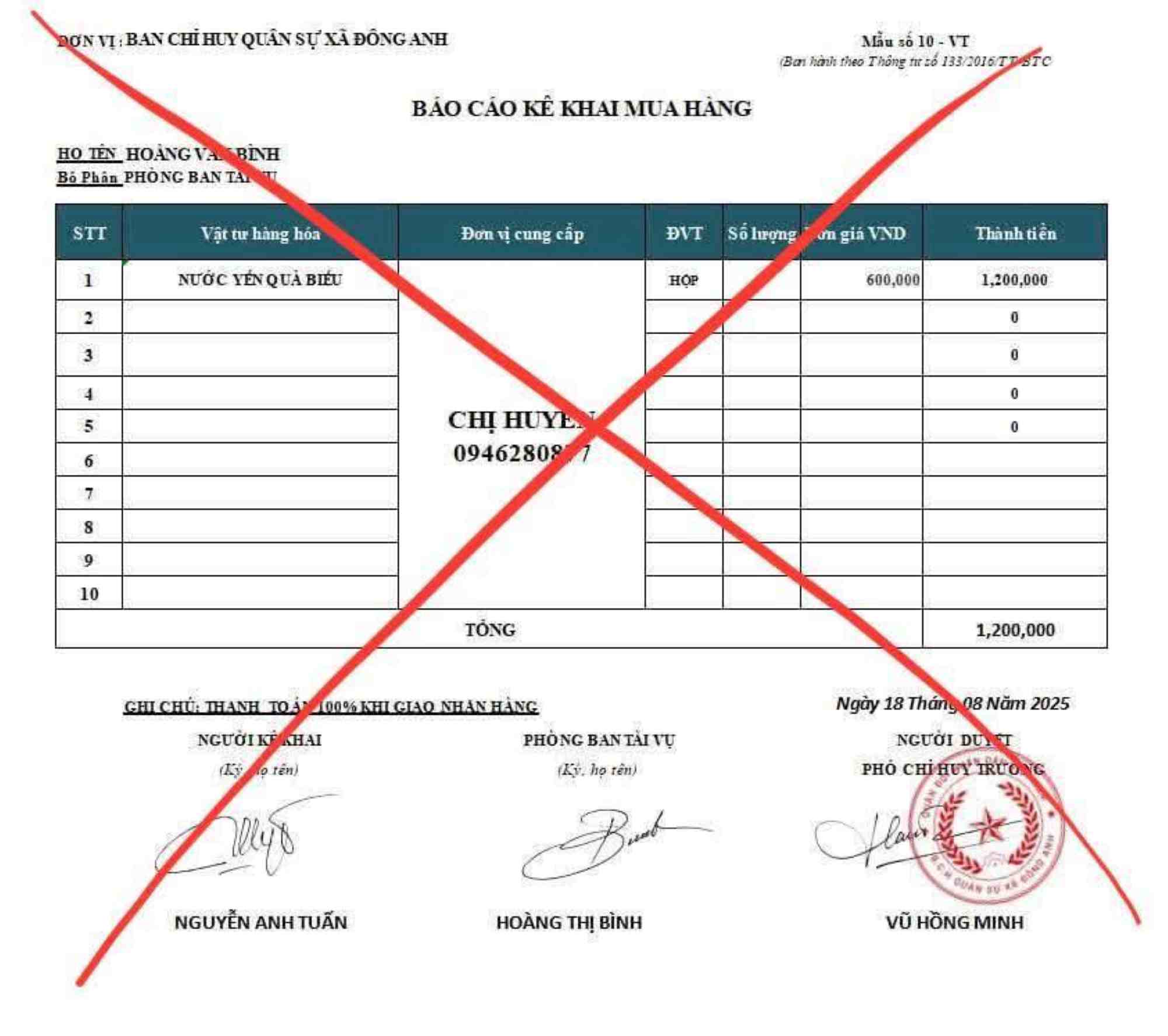 Các đối tượng giả mạo văn bản của đơn vị quân đội. Ảnh: Nhân vật cung cấp