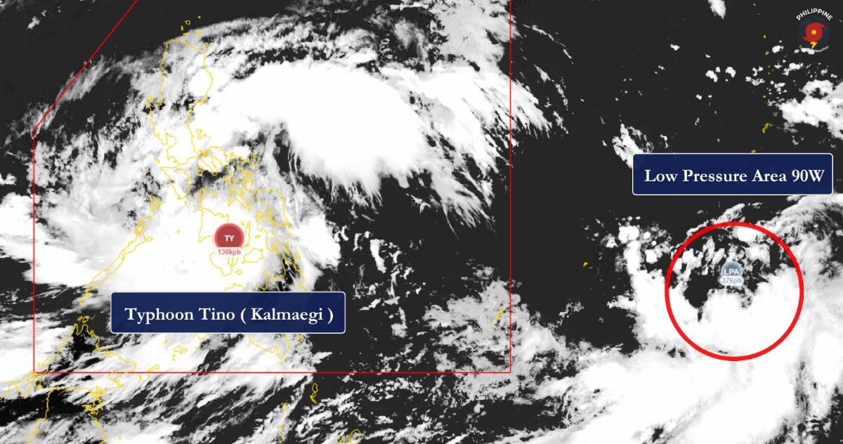 Bão Kalmaegi và áp thấp nhiệt đới gần Philippines sáng 4.11.2025. Ảnh: JTWC/ PAGASA/ Philippine Typhoon Weather