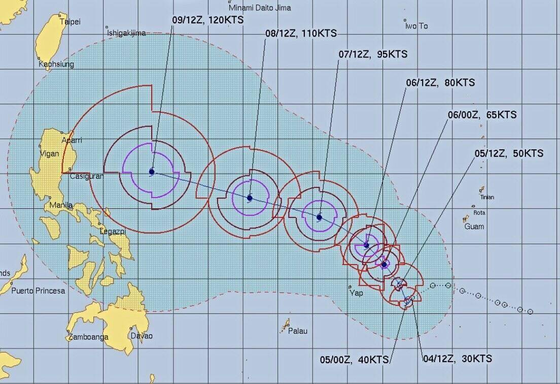 Dự báo đường đi của bão Fung-wong. Ảnh: JTWC
