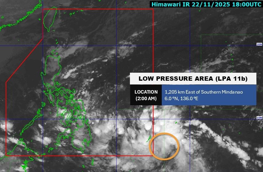 Áp thấp gần Philippines hồi 2h sáng 23.11. Ảnh: PAGASA