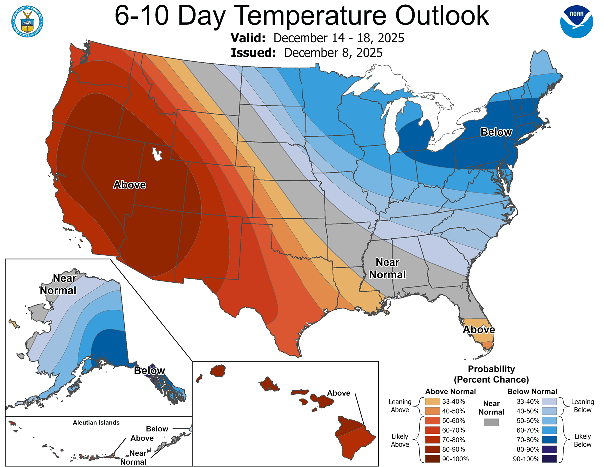 Dự báo không khí lạnh ở Mỹ từ ngày. Ảnh: NOAA