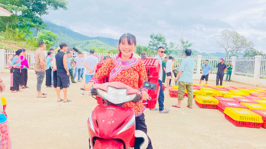 Nông dân phấn khởi nhận gà giống