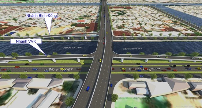 Phối cảnh cầu đường Bình Tiên đi trên cao qua đường Võ Văn Kiệt và đường Bình Đông. Ảnh: Sở Xây dựng TPHCM