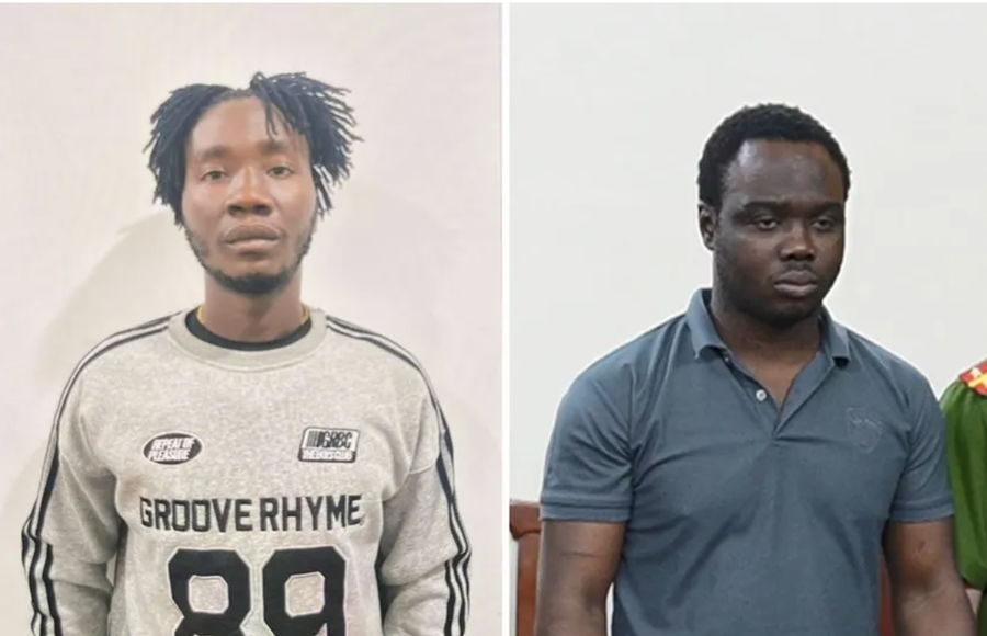 Eneh Davidson Caleb và Okoye Christinan Ikechukwy (từ trái qua). Ảnh: CA lap-cong-ty-ma-che-mat-co-quan-quan-ly-3.png