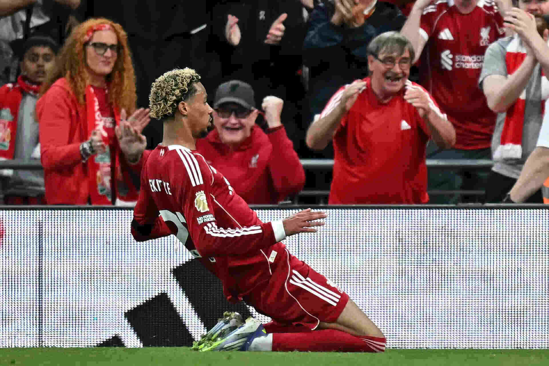 Hugo Ekitike là tân binh hiếm hoi của Liverpool để lại dấu ấn mùa này. Ảnh: AFP