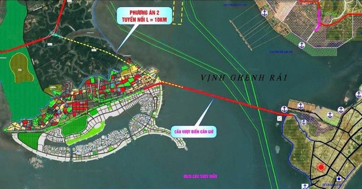 Vị trí xây đường và cầu vượt biển nối TPHCM - Cần Giờ.  Ảnh: Minh Quân