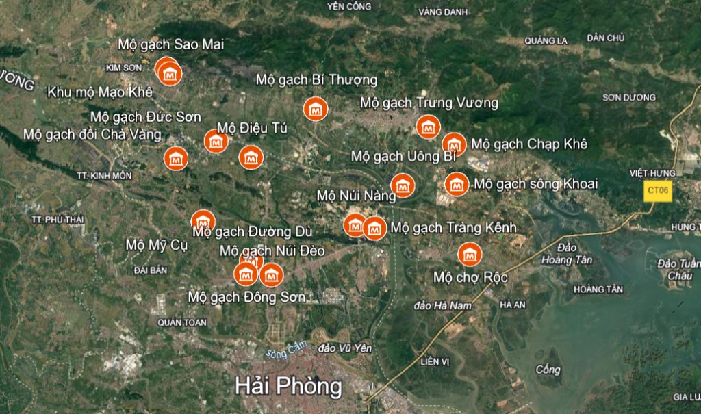 Bản đồ vị trí phân bố các dấu tích mộ cổ gạch đã được điều tra khai quật tại lưu vực sông Bạch Đằng (Ảnh do nhóm khảo cổ cung cấp).