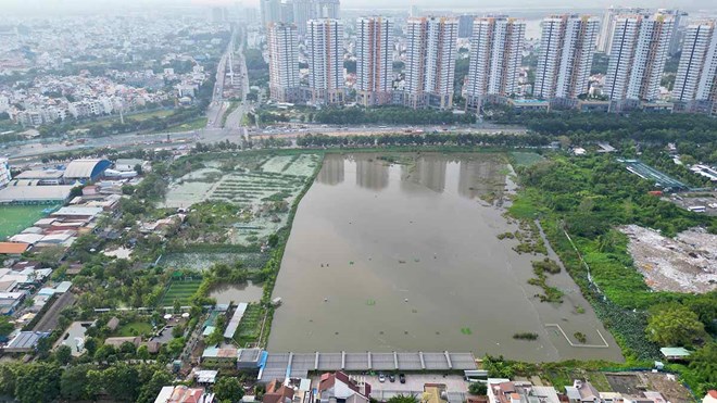 Khu vực ga Thủ Thiêm của tuyến Metro Bến Thành - Thủ Thiêm và đường sắt Thủ Thiêm - Long Thành. Ảnh: Anh Tú