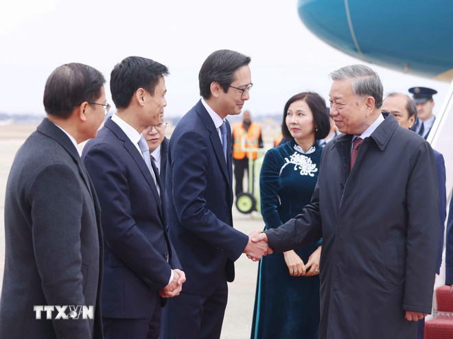 Lễ đón Tổng Bí thư Tô Lâm tại Sân bay quân sự Andrews, Thủ đô Washington D.C. Ảnh: TTXVN