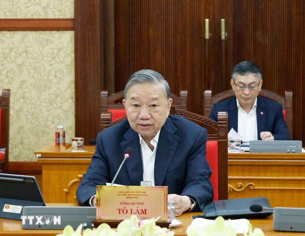 Tổng Bí thư Tô Lâm phát biểu chỉ đạo tại cuộc họp. Ảnh: Thống Nhất/TTXVN