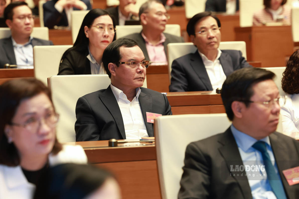 Ủy viên Trung ương Đảng, Phó Chủ tịch Ủy ban Trung ương Mặt trận Tổ quốc Việt Nam, Chủ tịch Tổng Liên đoàn Lao động Việt Nam Nguyễn Đình Khang tại điểm cầu Nhà Quốc hội. Ảnh: Hải Nguyễn