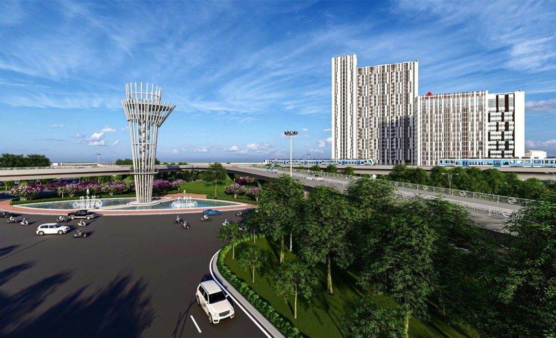 Phối cảnh đường sắt Thủ Thiêm - Long Thành đi qua nút giao An Phú (TPHCM). Ảnh: Sở Xây dựng TPHCM