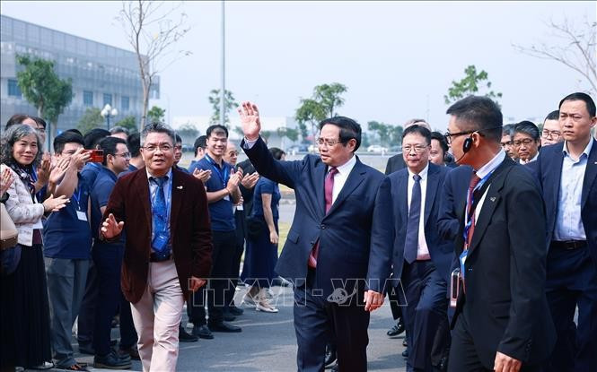 Thủ tướng Phạm Minh Chính dự Lễ khánh thành công trình Trung tâm vũ trụ Việt Nam tại Khu Công nghệ cao Hoà Lạc. Ảnh: Dương Giang/TTXVN