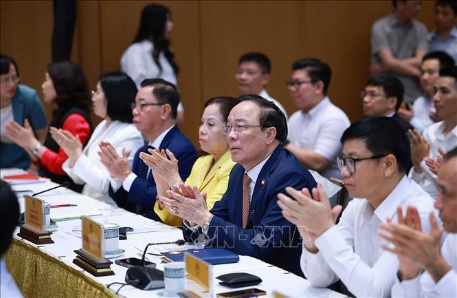 Các đại biểu dự Hội nghị Doanh nghiệp góp phần vào tăng trưởng hai con số. Ảnh: Dương Giang/TTXVN