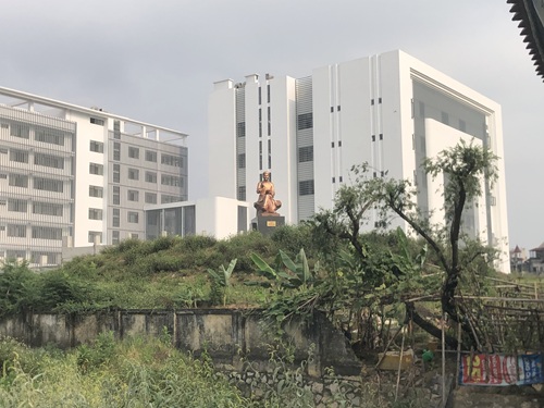 Dự án vườn hoa Nguyễn Du 12.000m² bỏ hoang, tượng nằm cạnh mộ phần. Ảnh: Minh Hạnh