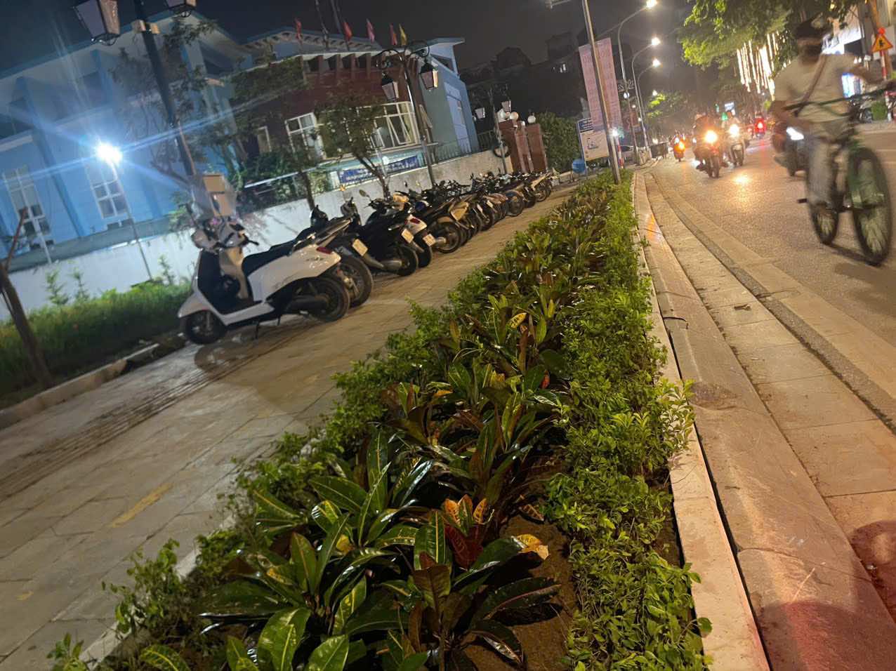 Khu vực vỉa hè giáp mặt đường đã được bố trí làm dải trồng cây xanh, thảm cỏ. Ảnh: UBND phường Hai Bà Trưng