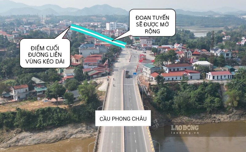 Đoạn đường nối từ điểm cuối đường liên vùng kéo dài đến đường nối cầu Phong Châu dài hơn 200m sẽ được mở rộng. Ảnh: Tô Công