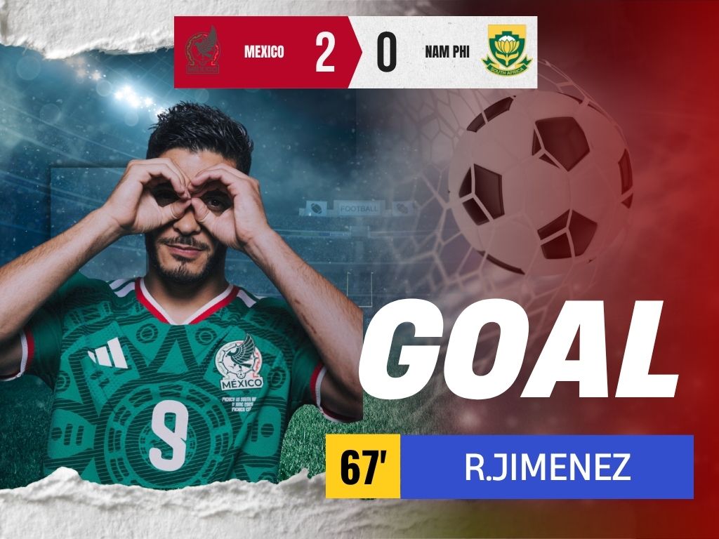 Raul Jimenez nâng tỉ số lên 2-0 cho chủ nhà Mexico.