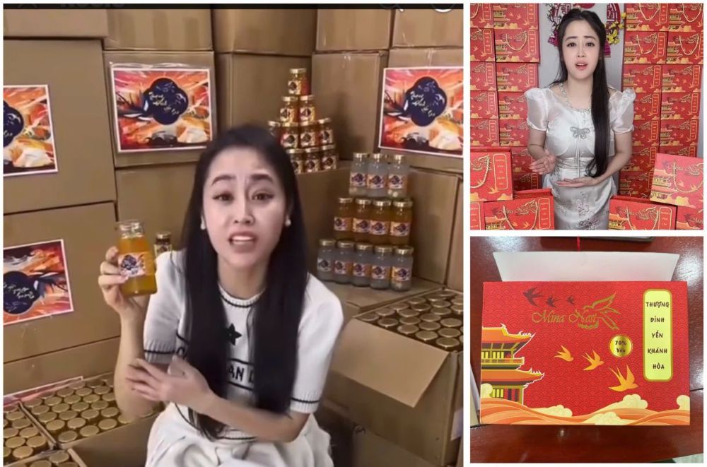 Đối tượng Vũ Thùy Trang livestream giới thiệu, bán sản phẩm mang nhãn hiệu “Mina Nest” và “old Nest” trên nền tảng mạng xã hội facebook . Ảnh: Công an Thanh Hóa