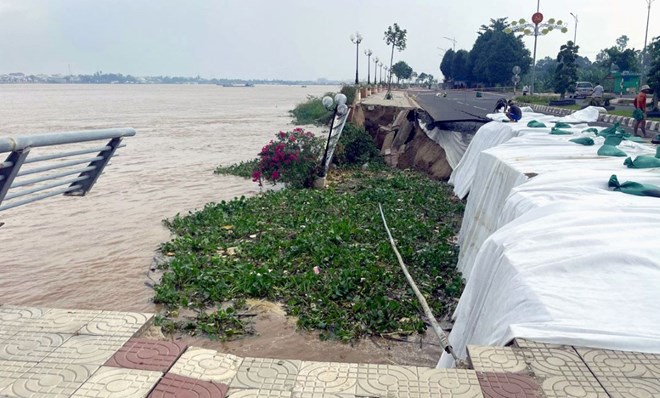 Đồng Tháp triển khai 8 nhóm nhiệm vụ, giải pháp ứng phó sụt lún, sạt lở, xâm nhập mặn