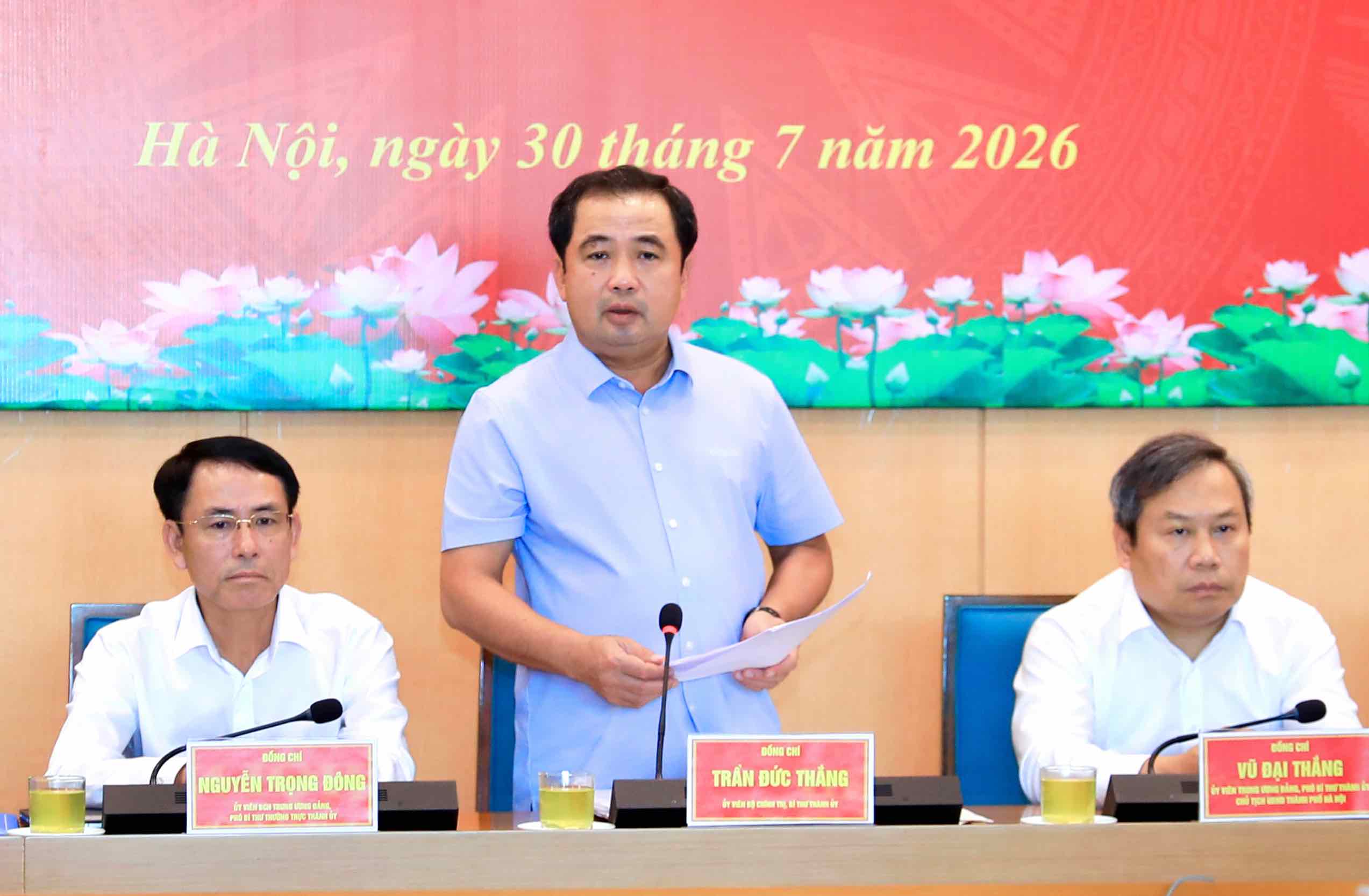 Bí thư Thành ủy Hà Nội Trần Đức Thắng phát biểu kết luận hội nghị. Ảnh: UBND TP Hà Nội