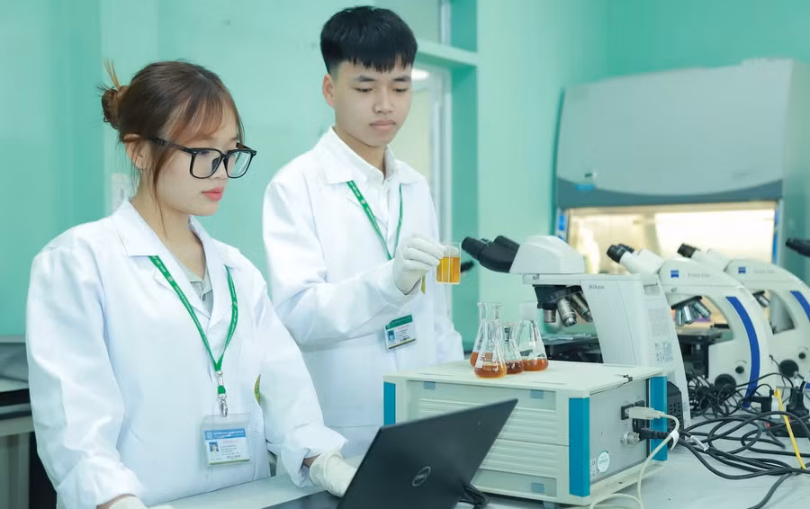 Sinh viên Học viện Nông nghiệp Việt Nam thực hành trong phòng thí nghiệm.