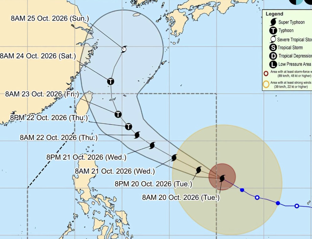 Dự báo đường đi và cường độ siêu bão Champi từ ngày 20-15.10.2026. Ảnh: PAGASA